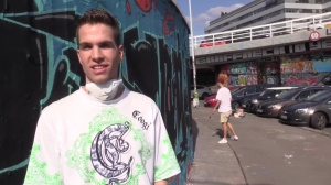 Very tall teenager bangs in bathroom