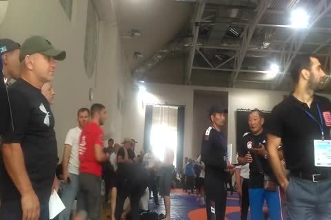 Middle Eastern boys Weigh-in before Wrestling Tournament