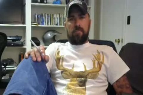 old, Bearded man Jerks Off In Live