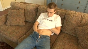 Next Door Twink: Patrick's Man-cream Splatters on Sofa